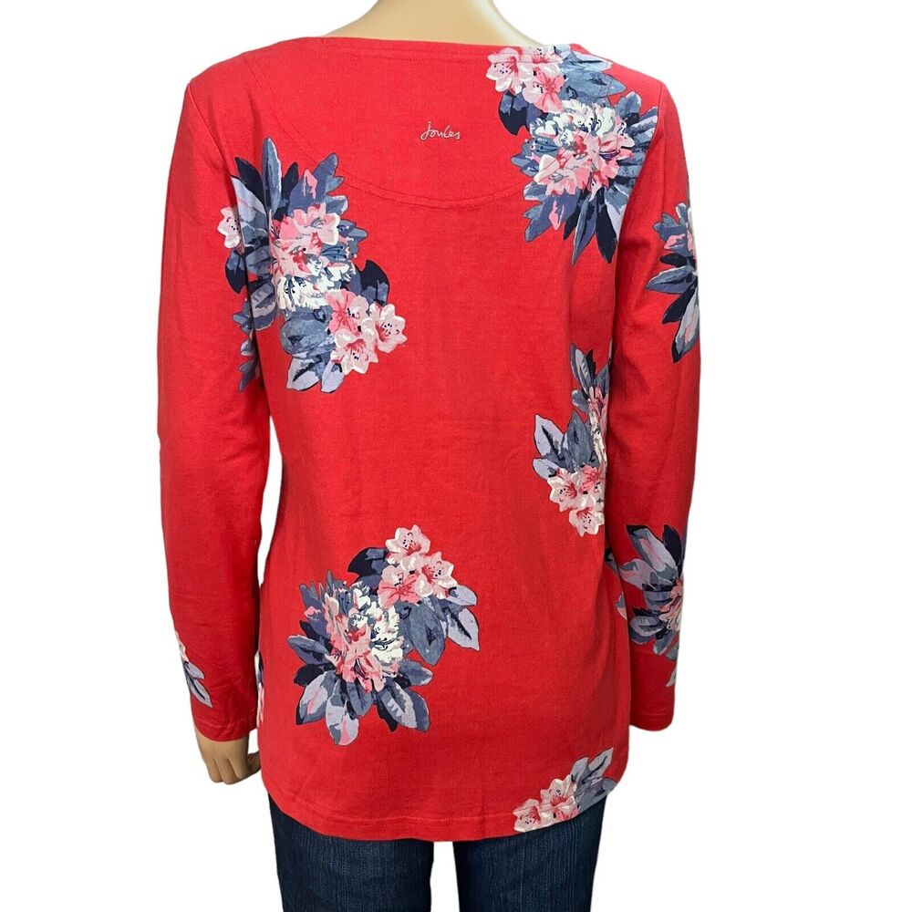 NEW Joules Harbour Print Top Boat Neck Floral Long Sleeve Red Cotton Tee - Picture 3 of 8